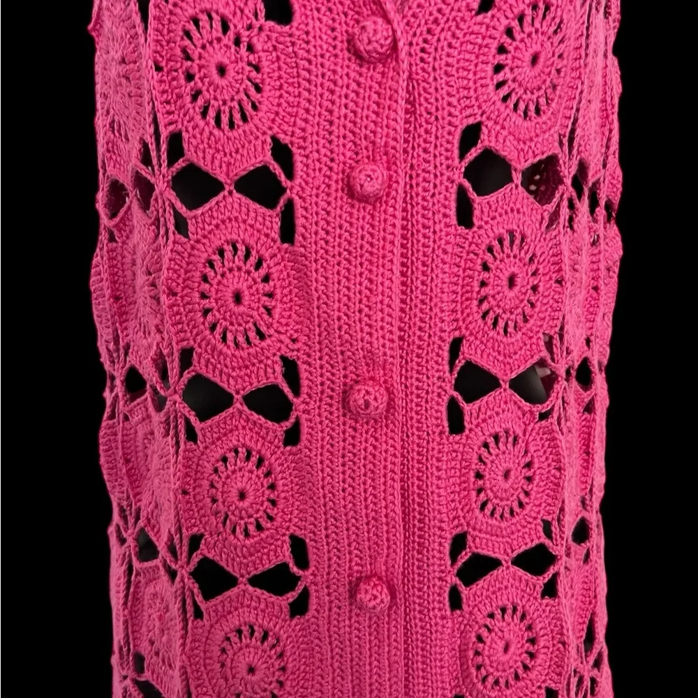 Pink Crochet Button-Up Vest size Medium - Picture 6 of 7